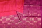 Pink Jute Silk Saree Zari Checks