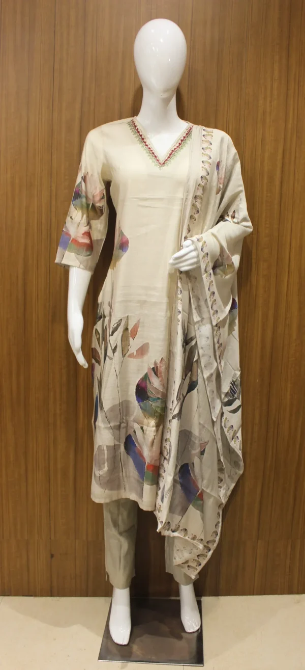 Cream White Floral Salwar Set