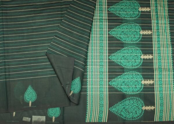 Teal Green Kovai Cotton Saree In Thilagam Motif