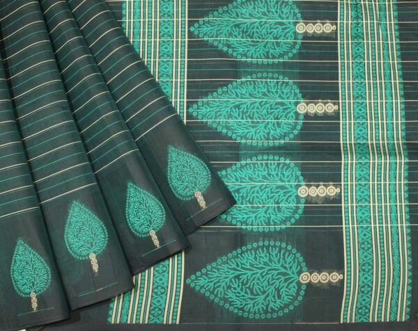 Teal Green Kovai Cotton Saree In Thilagam Motif