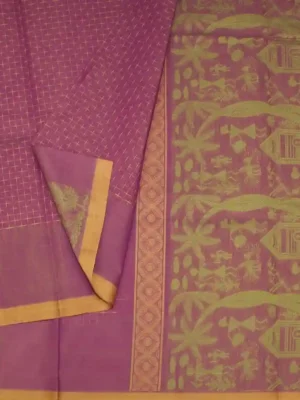 Purple Warli Kovai Cotton Saree In CloseUp