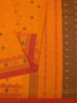 Warm Orange Kovai Cotton Saree In CloseUp