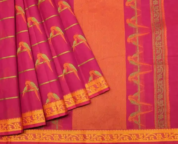 Rani Pink Kovai Cotton Saree with Parrot Motifs