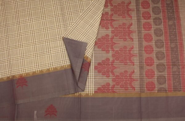 Beige Checks Kovai Cotton Saree