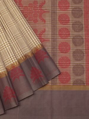 Beige Checks Kovai Cotton Saree