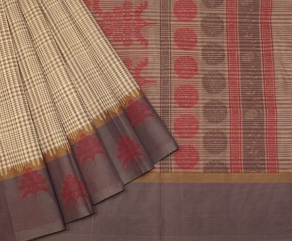 Beige Checks Kovai Cotton Saree