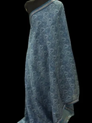 Pure Teal Blue Chanderi Cotton Saree