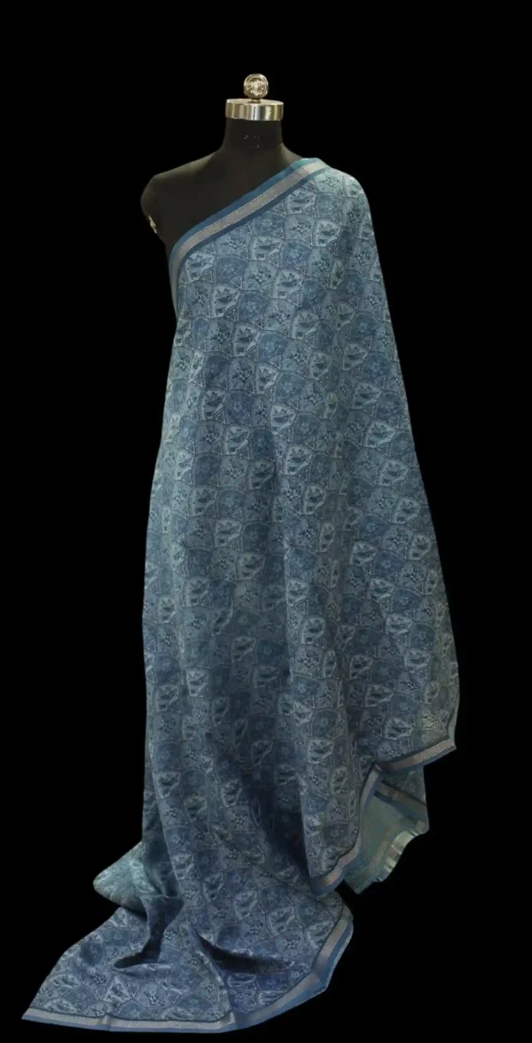 Pure Teal Blue Chanderi Cotton Saree