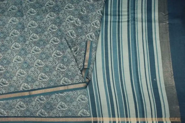 Pure Teal Blue Chanderi Cotton Saree