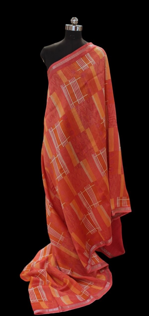 Pure Vermilion Chanderi Cotton Saree
