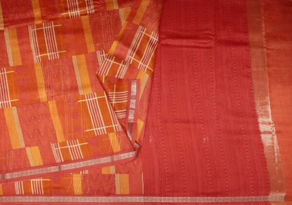 Pure Vermilion Chanderi Cotton Saree