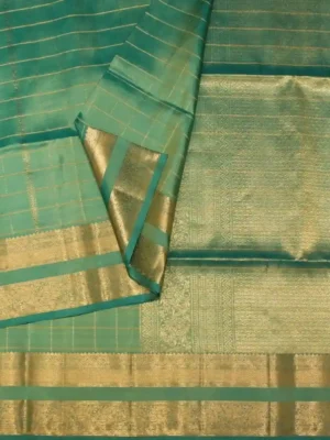 Handloom Sea Green Soft Silk Saree In Close Up