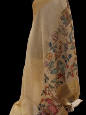 Tissue Linen Saree In Cream Beige