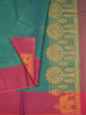 Peacock Green Kovai Cotton Saree In CloseUp