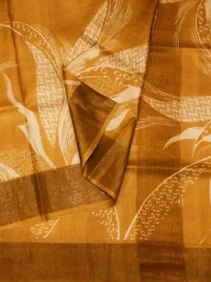 Mustard Gold Pure Tussar Silk Saree In CloseUp