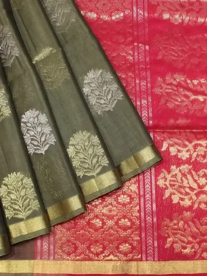 Khaki Green Handloom Pure Silk Cotton Saree