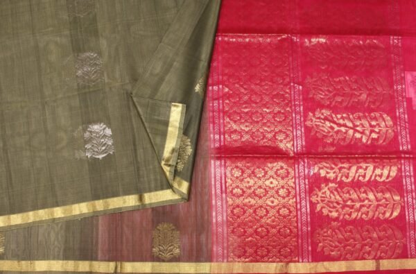 Khaki Green Handloom Pure Silk Cotton Saree