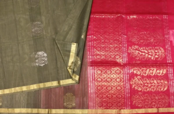 Khaki Green Handloom Pure Silk Cotton Saree