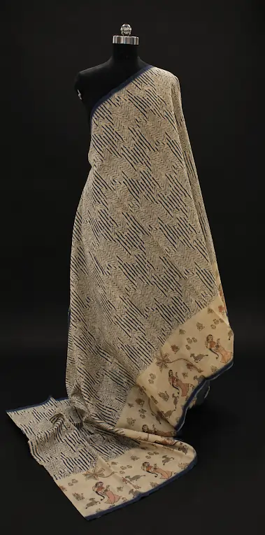 Kota Fancy Saree in Beige with Geometric and Folk Art Prints