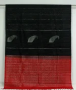 Handloom Pure Soft Silk Saree in Black with Dark Red Pallu