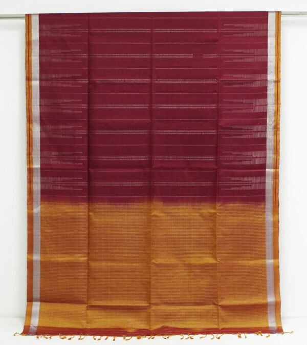 Magenta Soft Silk Saree with Silver Zari Vertical Stripes