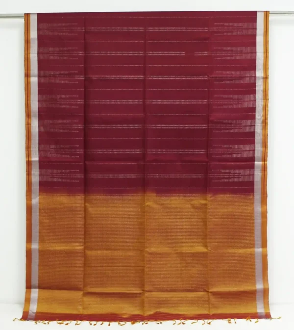 Magenta Soft Silk Saree with Silver Zari Vertical Stripes