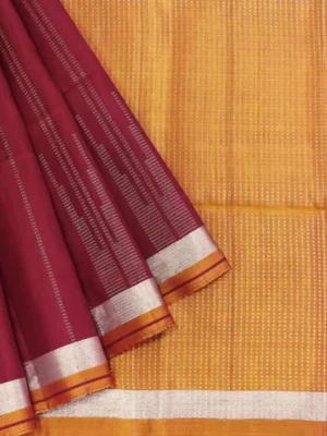 Magenta Soft Silk Saree with Silver Zari Vertical Stripes