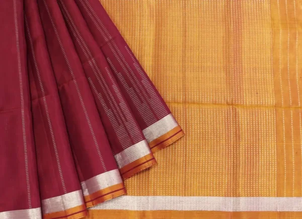 Magenta Soft Silk Saree with Silver Zari Vertical Stripes