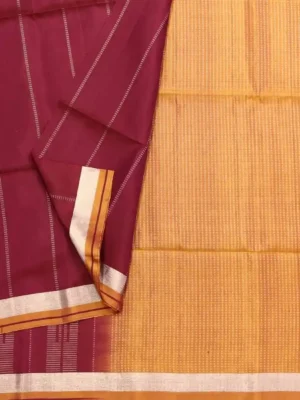 Magenta Soft Silk Saree with Silver Zari Vertical Stripes In CloseUp