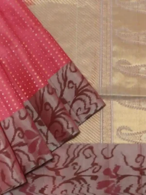 Pink Soft Silk Saree Golden Zari Polka Dots