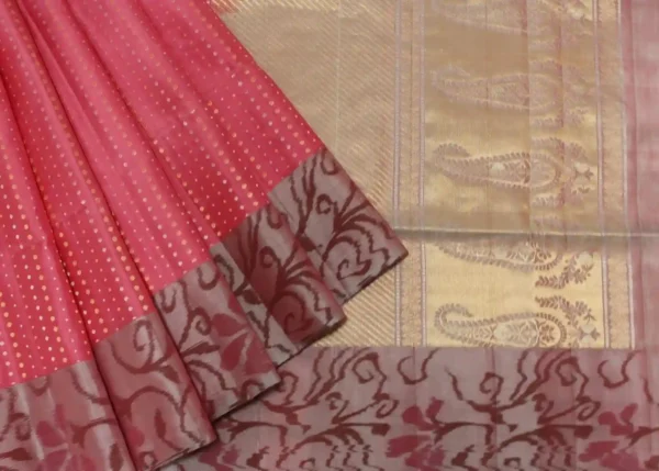 Pink Soft Silk Saree Golden Zari Polka Dots