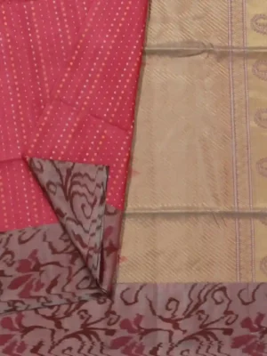 Pink Soft Silk Saree Golden Zari Polka In CloseUp