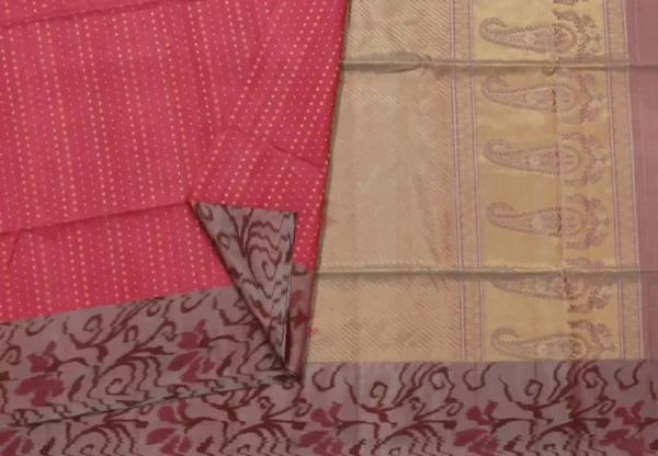 Pink Soft Silk Saree Golden Zari Polka Dots