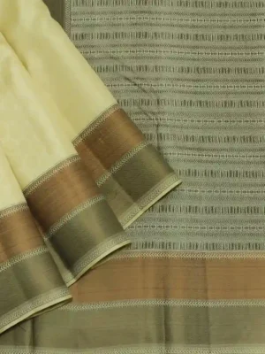 Pure Handloom Soft silk White Saree With Threadwork