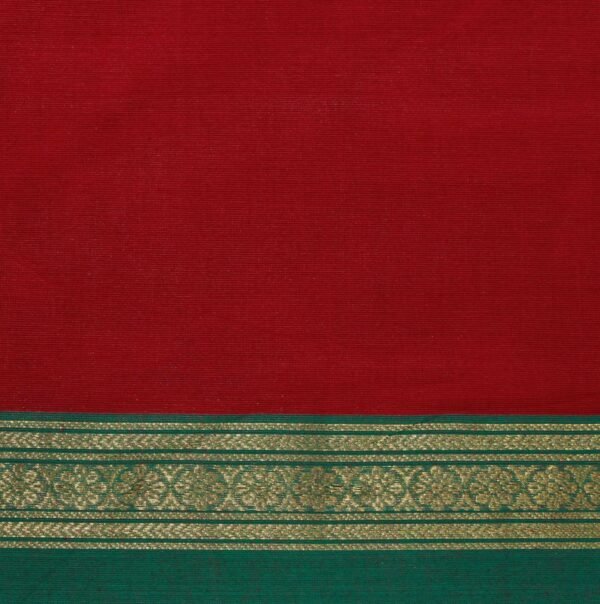 Dark Red Kanchi Chettinad Cotton Saree Green Border