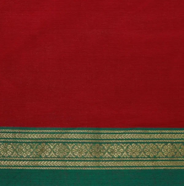Dark Red Kanchi Chettinad Cotton Saree Green Border