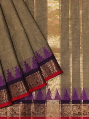 Beige Camo Kanchi Chettinad Cotton Saree