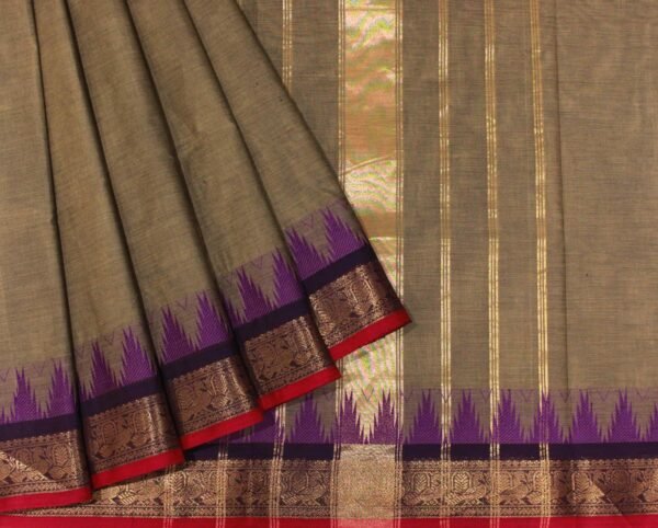 Beige Camo Kanchi Chettinad Cotton Saree