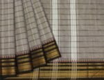 Grey White Checkered Chettinad Cotton Saree