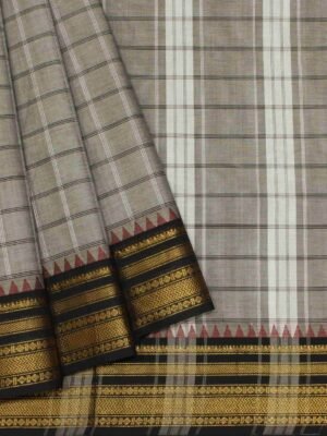 Grey White Checkered Chettinad Cotton Saree