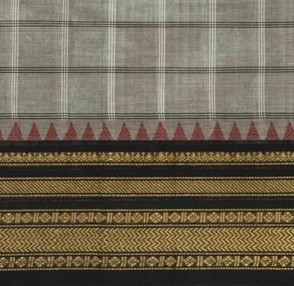 Grey White Checkered Chettinad Cotton Saree