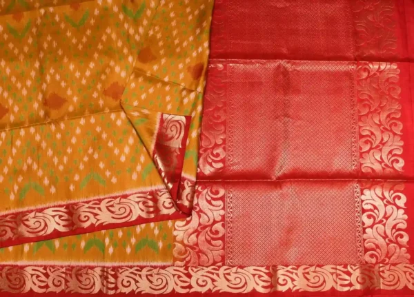 Mustard Soft Silk Saree Pochampally Designs