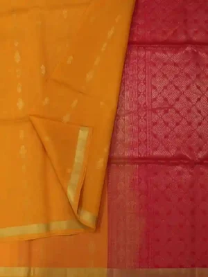 Mustard Yellow Pure Silk Cotton Saree In CloseUP