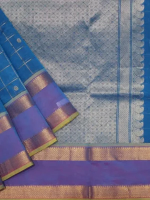 Narayanpet Saree In Mid Blue With Retta Pet Border