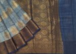 Slate Blue Chanderi Cotton Saree with Checks & Zari Buttas