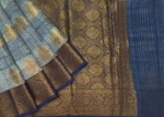 Slate Blue Chanderi Cotton Saree with Checks & Zari Buttas