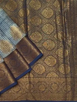 Slate Blue Chanderi Cotton Saree with Zari Border In Fleat