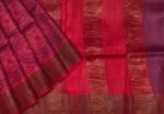 Pure Tussar Silk Saree in Wine Red with Golden Zari Border