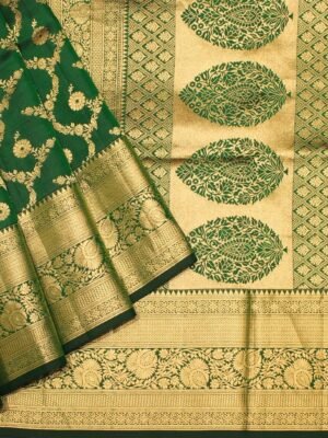 Pavithram Soft Silk Saree Bottle Green