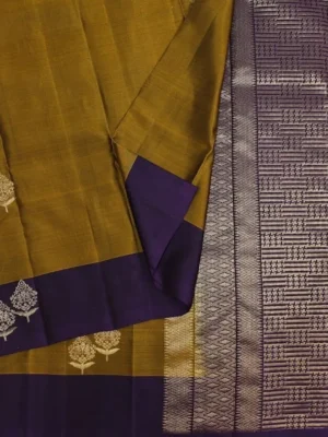 Golden Brown Pavithram Soft Silk Saree With Leaf Buttas In CloseUp